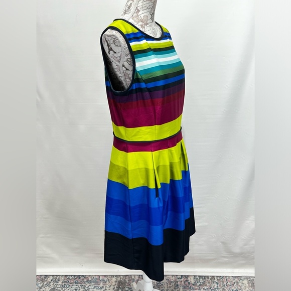 TAHARI Multi color sleeveless stripe scuba fit and flare dress size 12. - Picture 7 of 14